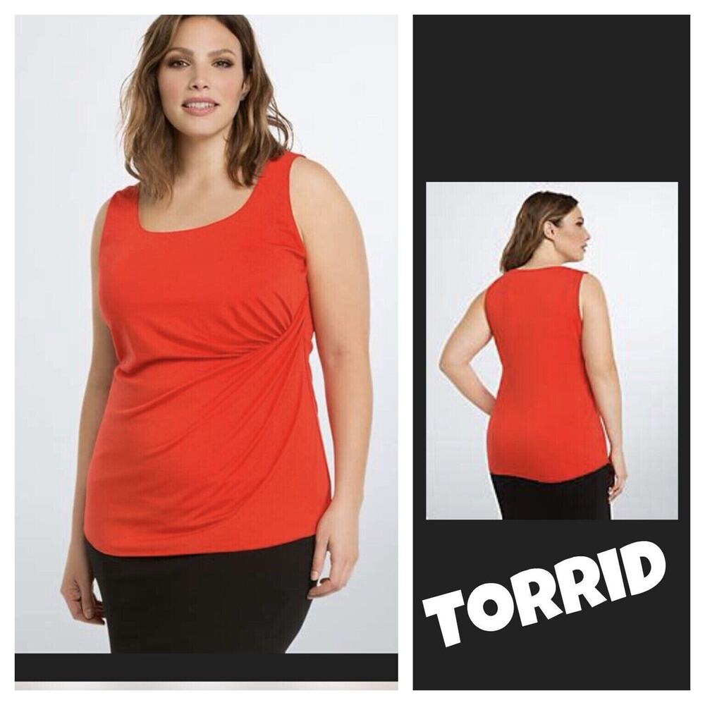 Torrid Plus 2X Top Sleeveless Tank Shirred Side Scoop Neck Red Lined Blouse